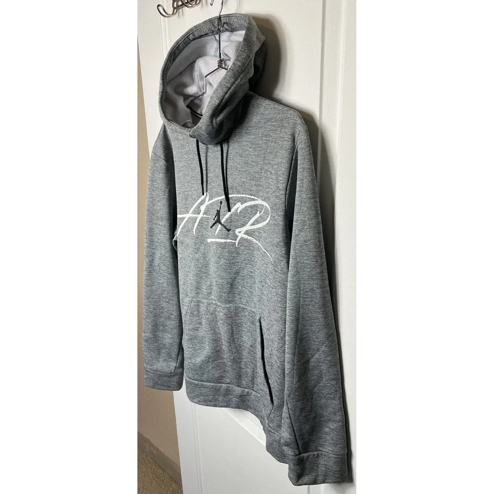 Air Jordan Therma Hoodie Men's M Gray Graphic Jump Man Pockets Fleece Pullover